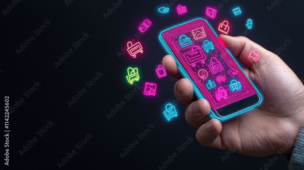 Poster a hand holds a smartphone displaying colorful app icons against a dark background, symbolizing digit