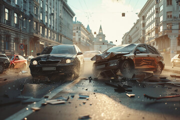 Collision of vehicles involved in major accident on road with major damage