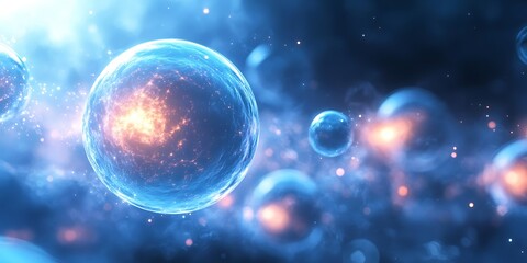 Naklejka premium Glowing orbs in a nebula-like space, depicting energy and cosmic phenomena.