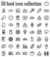 50 food outline icon collection