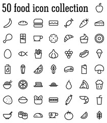 50 food outline icon collection