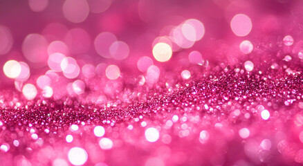 A stunning pink background with bright bokeh lights, shimmering sparkles, and a shimmering glitter texture, creating a dreamy and elegant abstract design.