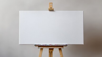 White canvas on an easel situated against a simple white background for artistic creation