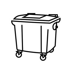 Trash can line icon in flat style. Recycling bin or dumpster symbol isolated on white background. Large garbage bin icon in black Vector illustration for graphic design, Web, UI, mobile app