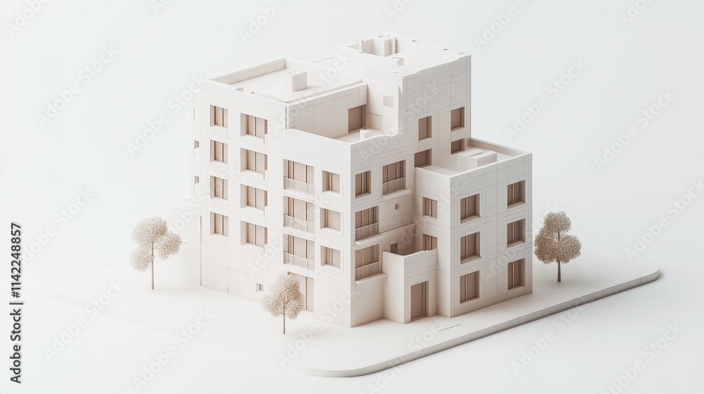 Poster Minimalist building rendering showcasing modern architecture with charming details