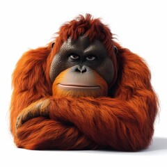 Fototapeta premium Curious Orangutan Closeup Portrait on White Background