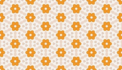 Seamless Abstract Orange Floral and Geometric Pattern.
