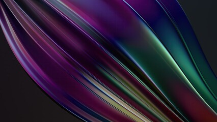 An abstract background featuring a twisted dark-hued chrome metal plate with delicate curves, embodying an elegant and modern 3D rendering in contemporary art.