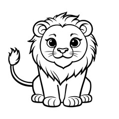 Coloring page for kids animal Lion, Vector illustration.