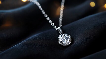 Fototapeta premium Stunning Diamond Necklace Resting Elegantly on Black Silk Fabric with Upscale Aesthetic