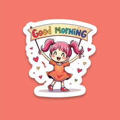 Good morning icon comic style steaker