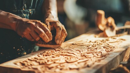 Detailed Woodblock Print Carving by Artist Capturing Intricate Design and Craftsmanship