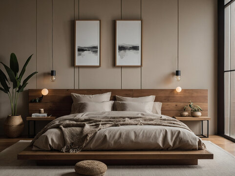 Cozy minimalist bedroom design modern home interior decor warm environment serene view comfort concept