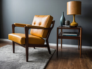 Stylish mid-century modern chair and lamp arrangement living room interior design contemporary indoor aesthetic appeal