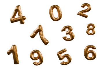 metallic gold number balloons isolated on white