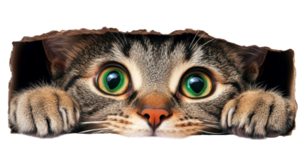 Curious Cat Peeking  Big Green Eyes  Cute Kitten  Paws