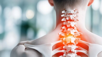 An artistic view of the human neck vertebrae captured with bright red illumination, emphasizing the importance of spinal health and flexibility in daily life.