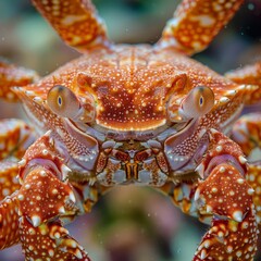 Closeup and macro shot of the Orangutan Crab or Achaeus japonicus during a leisure dive in Mabul Island, Semporna. Tawau, Sabah. Malaysia. Borneo. The Land Below Wind 