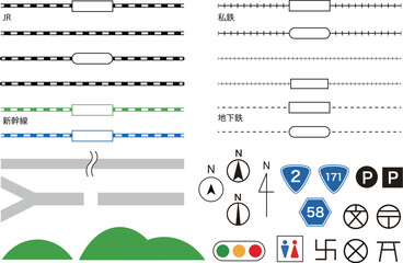 線路地図イラスト素材・道路・道路標識