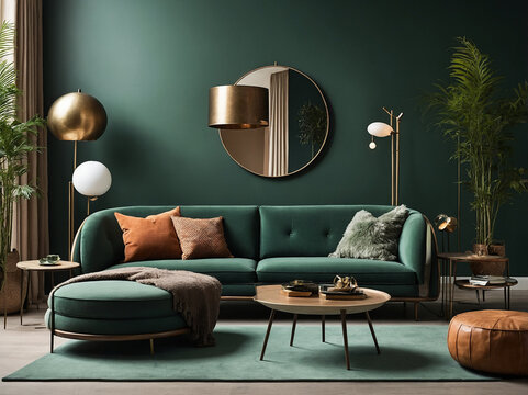 Stylish living room design home interior furniture showcase modern green environment elegant viewpoint comfort concept