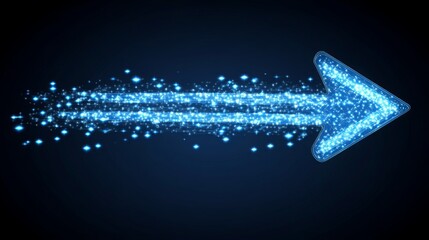 Futuristic blue arrows pointing forward with glowing particles, symbolizing progress and direction in a digital world.