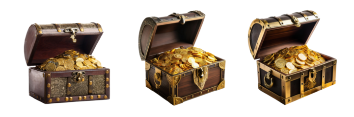 Set of treasure chest. Golden treasure chest