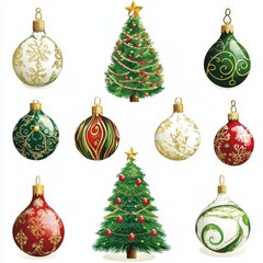 Christmas tree, ball, xmas elements and decorations. By alenaohneva File Type AI/EPS and JPEG -