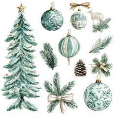 Christmas tree, ball, xmas elements and decorations. By alenaohneva File Type AI/EPS and JPEG -