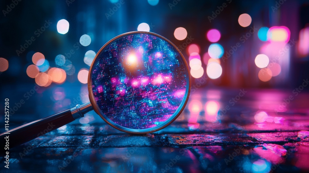 Poster the concept of a comprehensive it security risk assessment is shown through a magnifying glass scrut