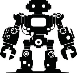 various robot silhouettes on the white background