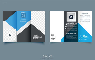 Blue trifold brochure with geometric shapes. For the layout.