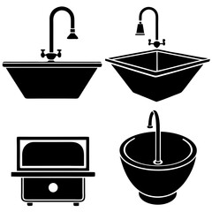  4 different styles of kitchen sink silhouette vector art illustration