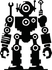 various robot silhouettes on the white background