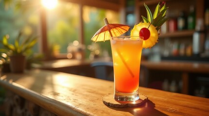 Mai Tai Cocktail in Tiki Glass with Pineapple Garnish