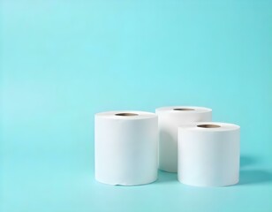 isolated toilet paper roll on a pale pastel light blue background, warm, comfy, smooth, soft