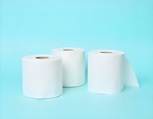 isolated toilet paper roll on a pale pastel light blue background, warm, comfy, smooth, soft