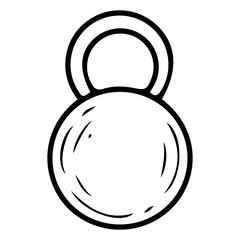 Metal kettlebell hand drawn doodle. Heavy equipment for muscle pumping. Sports tool of fitness gym. Vector line art illustration.