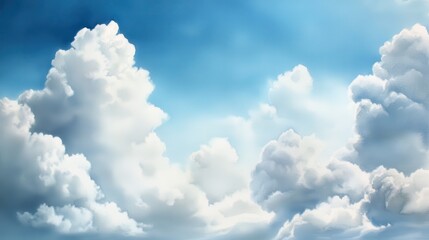 Naklejka premium Serene watercolor sky over fluffy clouds tranquil landscape art painting calm atmosphere aerial perspective nature aesthetic