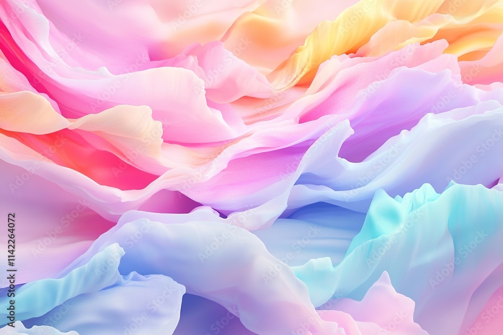 Poster flowing colorful fabric waves with elegant smooth texture