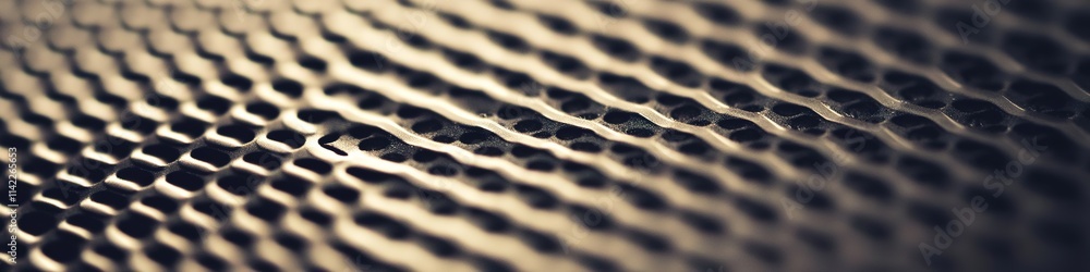 Poster close-up of textured metallic mesh with gradient lighting.