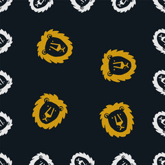 Seamless vector pattern with cute draw fluffy lion, paws. Simple doodle style.	
