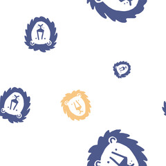 Seamless vector pattern with cute draw fluffy lion, paws. Simple doodle style.	
