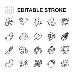 Nuts and seeds line icon set, food symbols collection. Thin line vector.