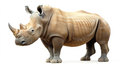 Obraz premium Realistic 3D model of rhinoceros on white background, detailed texture.