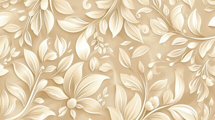 Golden floral pattern on an elegant background exudes luxury. Blooming flowers and intricate leaves create a rich visual texture, enhanced by subtle textured lines.