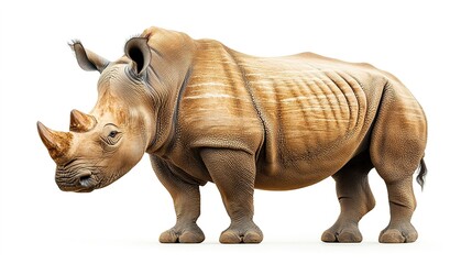 Obraz premium Wooden texture rhino sculpture isolated on white, detail focus.