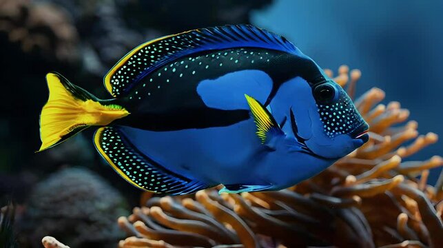Blue Tang fish in coral reefs.