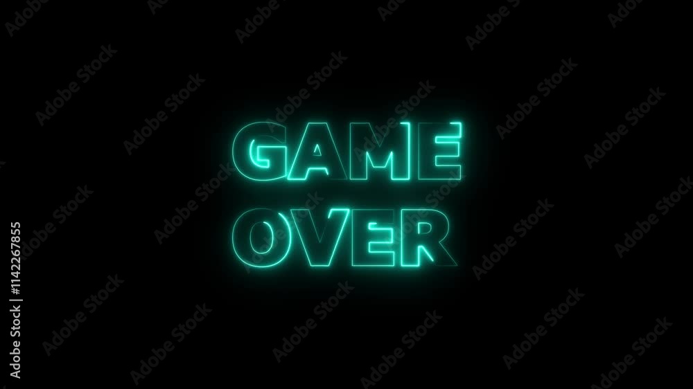 Poster game over neon text with a black background.burning letters of game over text on black. computer gen