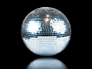 Fototapeta premium A professional studio shot of a glittering disco ball reflecting bright lights in a dark room