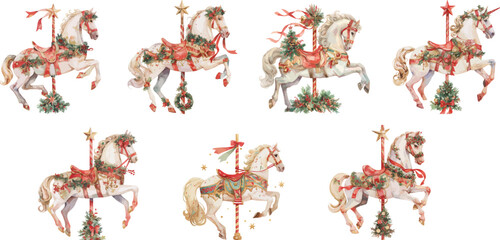christmas carousel horse watercolor clipart © dian's
